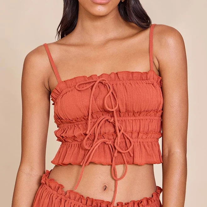top PrettyLittleThing Women's Cheesecloth Cami Top in Rust | Size: 0 Nasty Gal - US $16