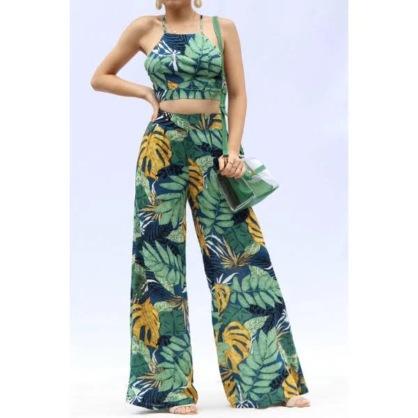 matching set Prim & Saucy Boutique Wide Leg Tropical Leaf Print Pants with Halter Top Prim and Saucy Boutique $22