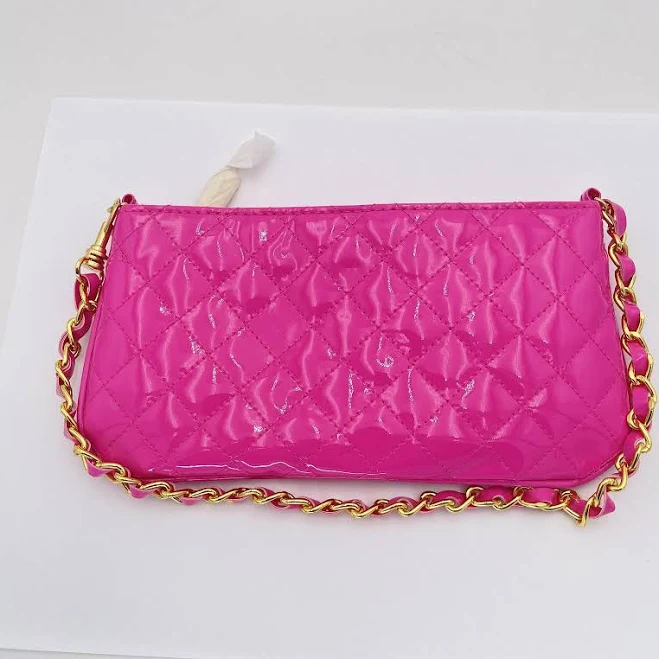 bag Quilted Patent Shoulder Bag Womens Hot Pink Chain Strap Mini Purse Zip eBay - skydesignfinds.eb $16.99
