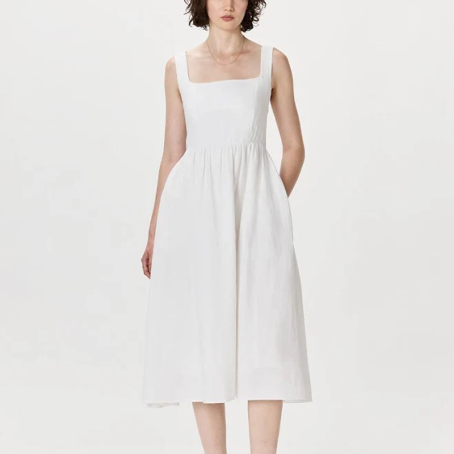 linen outfits Quince Women's European Linen Fit & Flare Midi Dress Quince $84