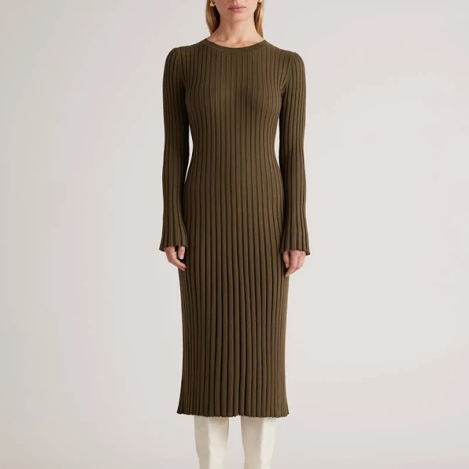 maternity outfits Quince Women's Ribbed Cotton Cashmere Midi Dress Quince $69.9
