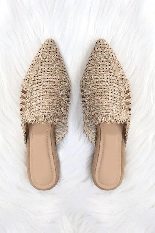 shoes Raffia Pointy Toe Closed Toe Flat Mules Fashionjunkee.com $39