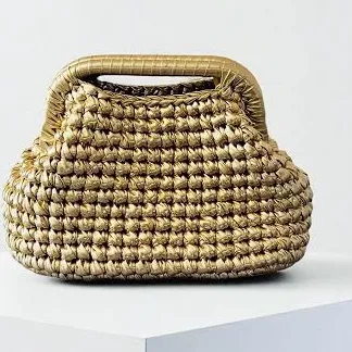 bag Raffia Woven Top Handle Crochet Mini Metallic Leather Clutch Handbag Etsy - PeinadoraBags $93.74