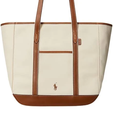 bag Ralph Lauren Women's Leather-Trim Canvas Medium Shopper Tote Bag Maisondefashion $285