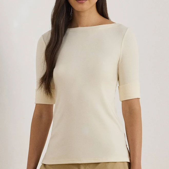top Ralph Lauren Women's Stretch Cotton Boatneck Tee Ralph Lauren $55