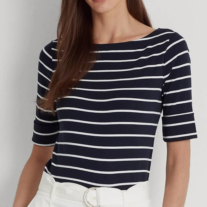 t-shirt Ralph Lauren Women's Striped Boatneck Top Macy's $59.5