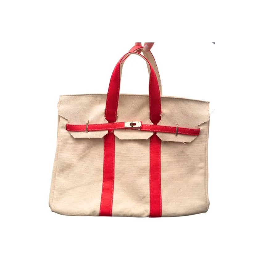 bag Red and Natural Canvas Tote Bag Cambridge Uncommon $179