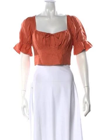 top Reformation Linen Square Neckline Crop Top in Orange, Women's US 4 | S The RealReal $48