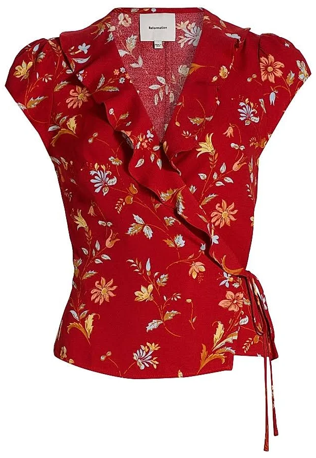 blouses Reformation Women's Clemence Floral Crepe Wrap Top - Borsa - Size 2 Saks Fifth Avenue $84