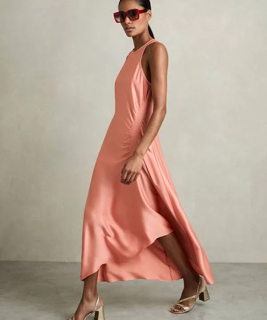 dress Reiss Women's Anessa Sleeveless Shirred Satin Midi Dress Reiss $117