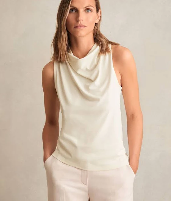 top Reiss Women's Darla Cowl-Neck Sleeveless Cotton-Blend Top Reiss $48