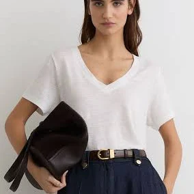 top Reiss Women's Lola Linen V-Neck T-Shirt Reiss $98