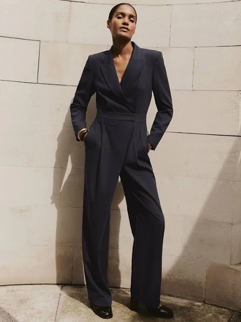 jumpsuit Reiss Women's Rhoda Pinstripe Tailored Wide-Leg Wool Jumpsuit Reiss $271