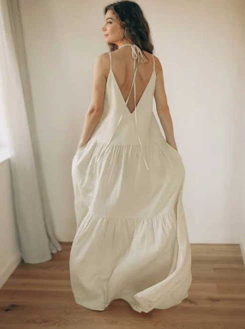 dress Relaxed Fit Linen Maxi Dress with Pockets VisibleArt $150