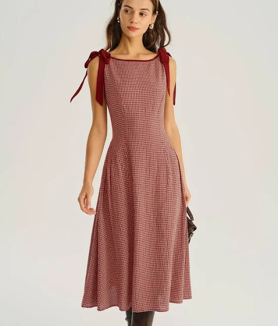 sundress Rihoas Gingham Tie Strap Square Neck Midi Dress Rihoas $41