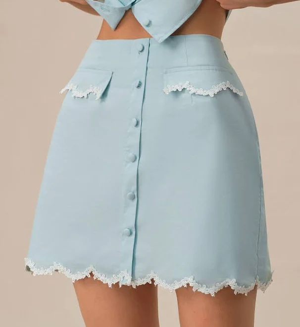 skirt Rihoas Lace Trim High Waisted Scalloped Hem Mini Skirt Rihoas $33