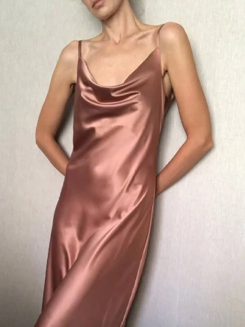 cowl neck top Rose Gold Cowl Neck Silk Satin Midi Length Slip Dress Etsy - Seller $135