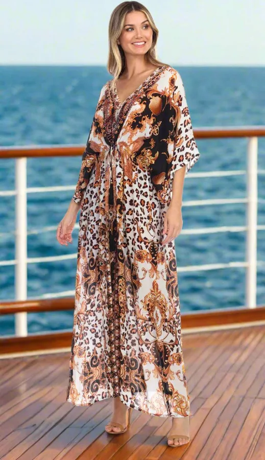 cover up Royal Jungle Printed Long Kaftan-Style Robe La Moda Clothing $198