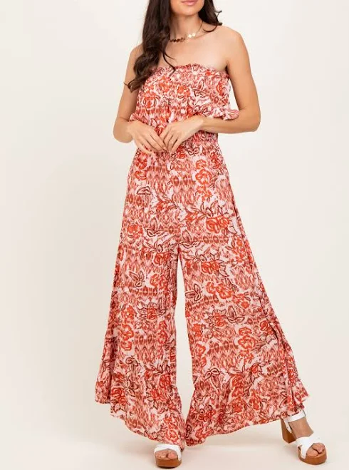jumpsuit Rust Floral Strapless Ruffle Wide Leg Jumpsuit PinkBlush Maternity $69