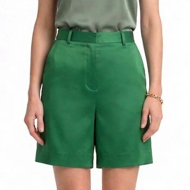 shorts S Emerald Satin Shorts – Tailored High Waist Luxury Shorts Shahida Parides $149