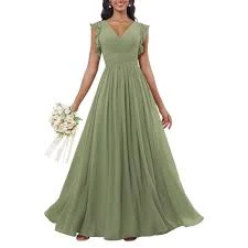 dress Sage Green Chiffon Flutter Sleeve Maxi Dress V-Neck Keyhole Back Bridesmaid Gown eBay $49