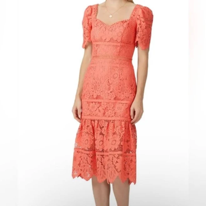 dress Saylor Dresses Saylor Louisa Coral Lace Midi Sheath Dress Poshmark $99