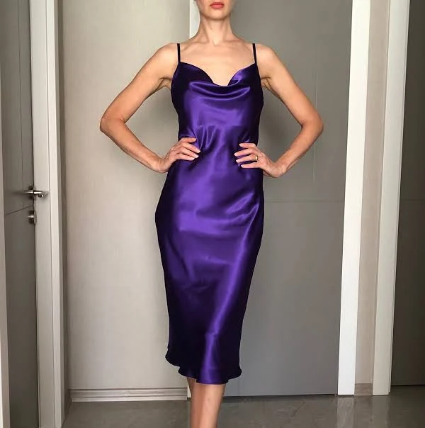 slip dress Silk Satin Cowl Neck Midi Length Slip Dress Etsy - Seller $135