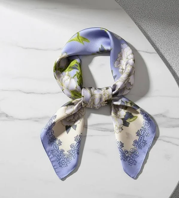 accessory silkgrace Floral Silk Hair Scarf Lavender & Ivory, Square Hair Scarf 70x70cm, Elegant Head Scarf for Women Etsy - Seller $20.12