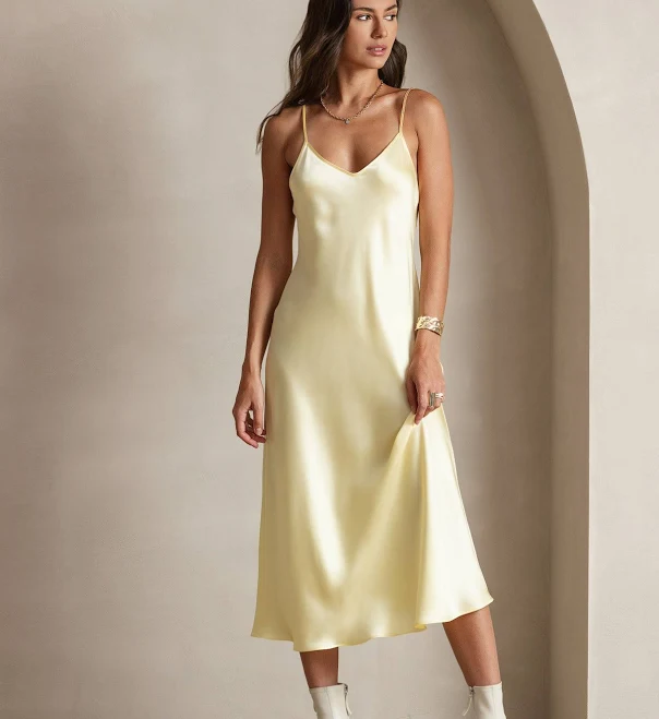 dress SilkSilky Women's Silk Midi Slip Dress, Light Yellow / XL SilkSilky $99.95