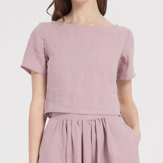 matching set Soft Linen Short Sleeve Crop Top Etsy - Seller $59