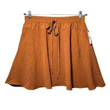 mini skirt Soho Rust Orange Terracotta Textured Mini Skirt Elastic Waist Pockets M Flowy eBay $20
