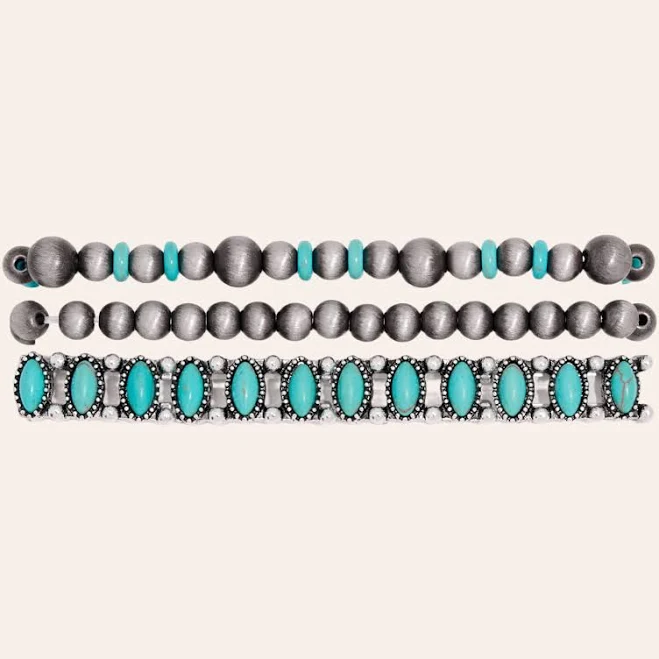 accessory Southern Grace Silver & Turquoise Beaded Bracelet Set Cavender's Boot City Western Store $26