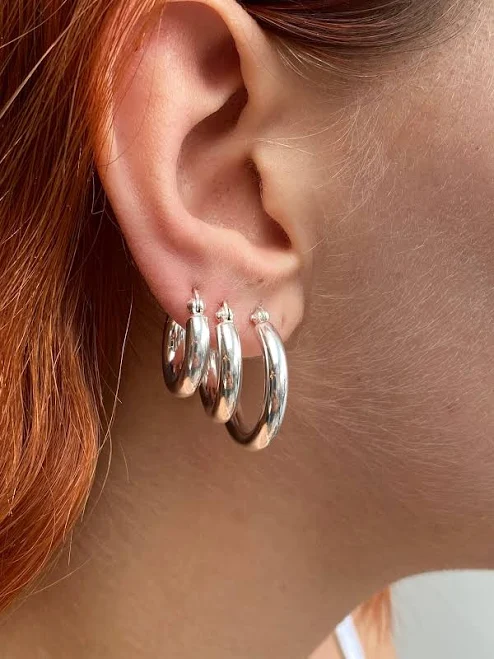 accessory Sterling Silver Chunky Hoop Earrings Etsy - SKSilverJewellery $40.63