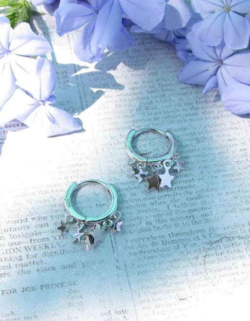 accessory Sterling Silver Dangle Star Charm Hoop Earrings Etsy - llslittlegemshop $14.99