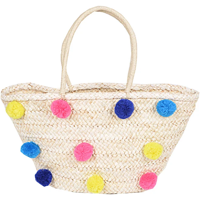 bag Straw Beach Bag with Pom Pom ADashOfChic $27.99