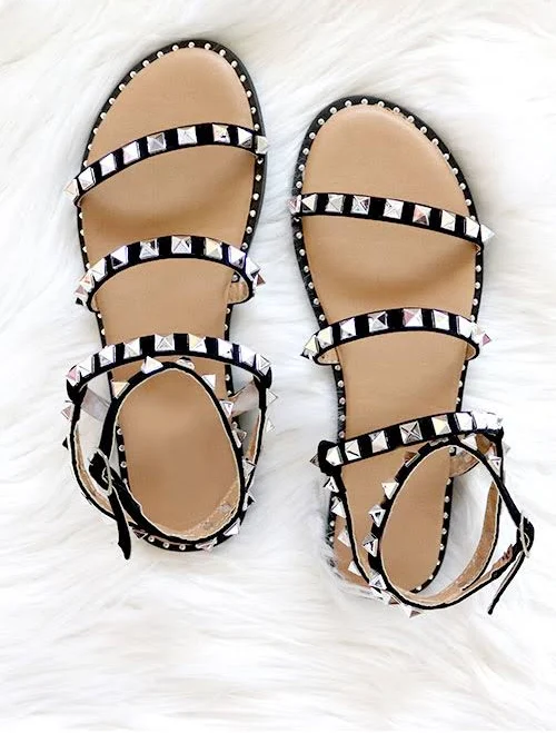 shoes Studded Strappy Ankle Strap Sandals Fashionjunkee.com $12