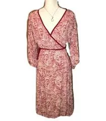 dress Studio M Burgundy & Beige Paisley Pattern Wrap Long Dress Flutter Sleeve Sz S eBay $15.99