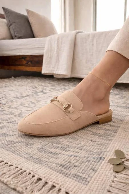 shoes Suede Pointed Toe Slip-On Mules with Gold Buckle Etsy - Seller $85.99