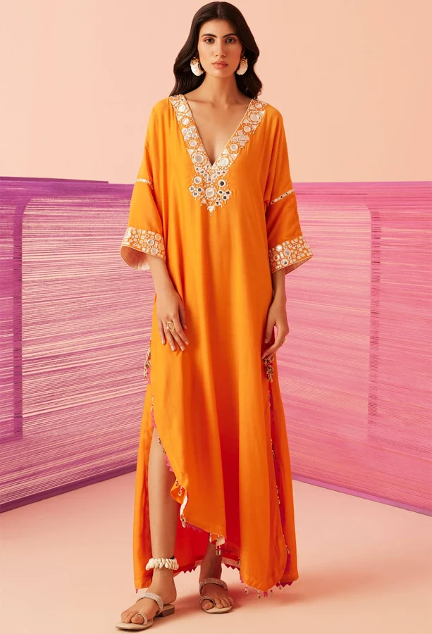 cover up Sureena Chowdhri Women's Muslin Embroidered Kaftan Pernia's Pop Up Shop $205