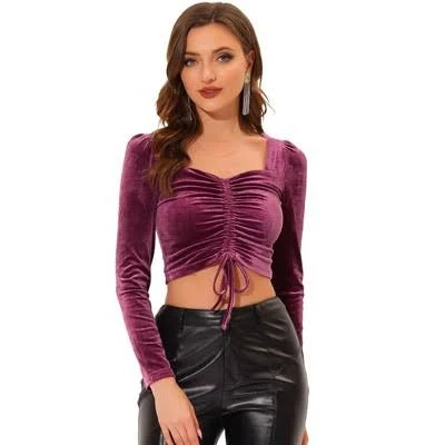 blouses Sweetheart Neck Puff Long Sleeve Drawstring Top Target $30.99