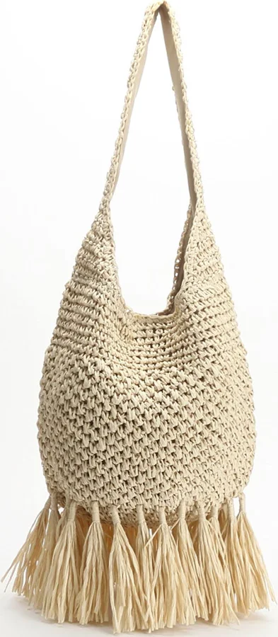 bag Tassel Hem Woven Straw Shoulder Bag Chicwish $43.9