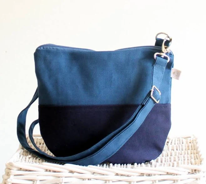 bag Teal & Navy Canvas Crossbody Bag: Small Two-Tone Messenger Etsy - bayanhippo $44.2