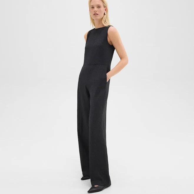 jumpsuit Theory Women's Relaxed Sleeveless Stretch Flannel Jumpsuit Editorialist $158