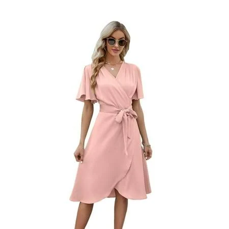 dress Tie Waist Flutter Sleeve Surplice Dress Walmart - Moucles $26.36