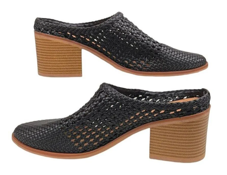 shoes Time And Tru Women's Black Woven Faux Leather Slip On Heeled Mules eBay - sinileglobal $11.99