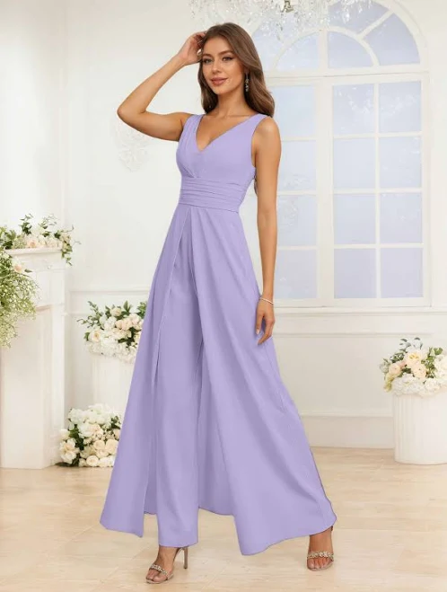 jumpsuit Timeless V Neck Sleeveless Ruched Chiffon Jumpsuit Pomuyoo $89