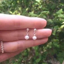 accessory Tiny Freshwater pearl drop earrings Sterling Silver stud small pearl bridal earring pearl bridesmaid earring simple pearl wedding jewellery Etsy $20.04