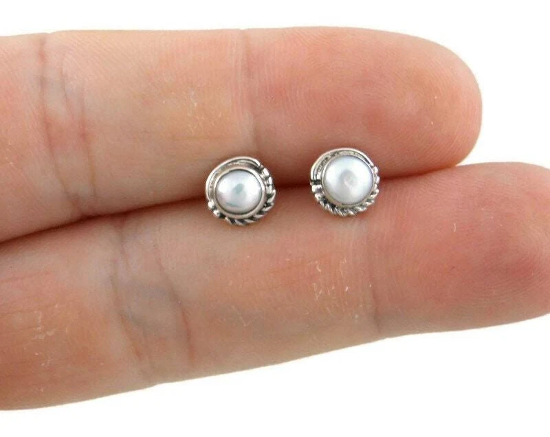 accessory Tiny Pearl Stud Earrings in Sterling Silver Etsy - maebeas $24.46