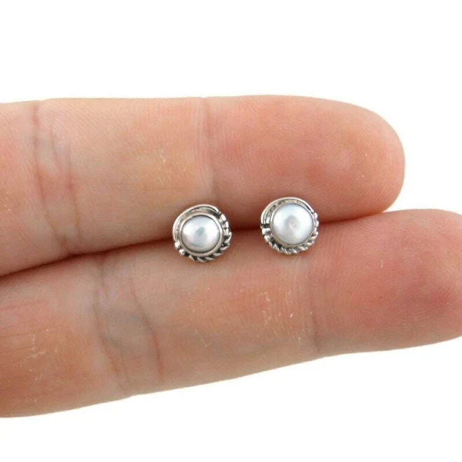 accessory Tiny Pearl Stud Earrings in Sterling Silver Etsy - maebeas $24.46