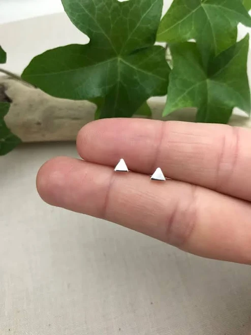 accessory Tiny Triangle Sterling Silver Stud Earrings Etsy - Seller $21